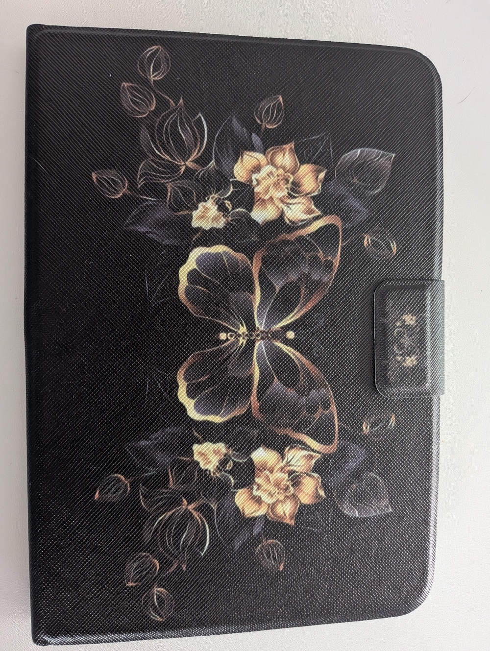 3/$14 Black Floral Tablet Case with Gold Accent